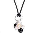 Cordon noir et pendentif argent perle de culture agate quartz