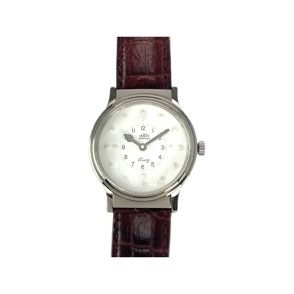 Montre personne malvoyante mixte acier bracelet cuir noir