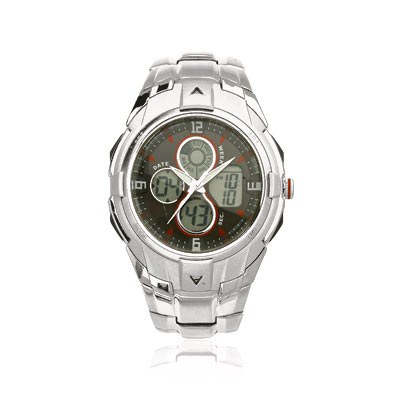 Montre homme double affichage bracelet acier