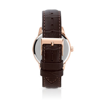 Montre homme acier doré rose bracelet cuir marron