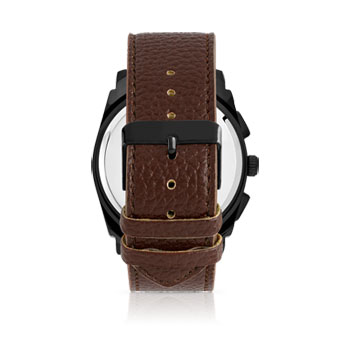 Montre homme revêtement noir bracelet cuir marron