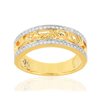 Bague plaqué or fleurs zirconias