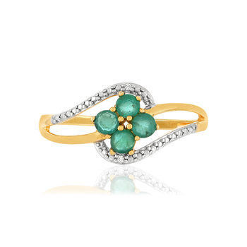 Bague or 375 2 tons ajourée émeraude et diamants