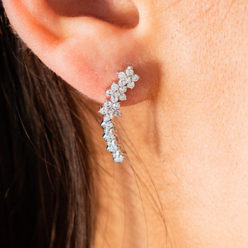 Boucles d'oreilles argent 925 contours fleurs zirconias