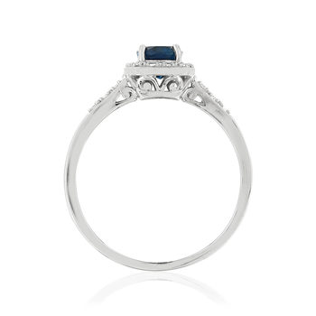 Bague or 375 blanc rectangulaire topaze et diamants