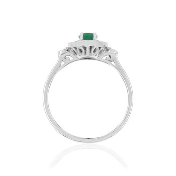 Bague or 750 blanc émeraude ovale et diamants