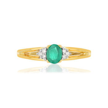 Bague or 750 jaune émeraude ovale et diamants