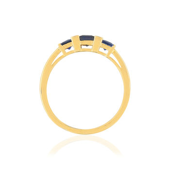 Bague or 750 jaune saphirs carrés et diamants