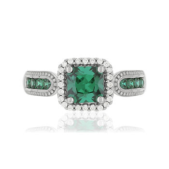 Bague argent 925 zirconias verts carrés et blancs
