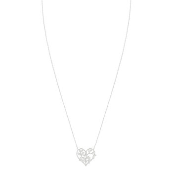 Collier argent 925 coeur feuillage zirconias 45 cm