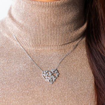Collier argent 925 coeur feuillage zirconias 45 cm