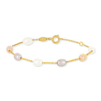 Bracelet or 375 jaune perles de culture de Chine multicolores 18 cm