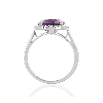 Bague or 375 blanc ovale améthystes et zirconias
