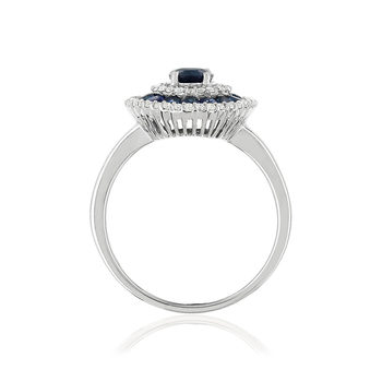 Bague or 750 blanc ovale saphirs diamants