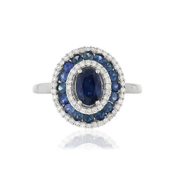 Bague or 750 blanc ovale saphirs diamants