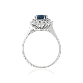 Bague or 750 blanc saphir ovale et diamants
