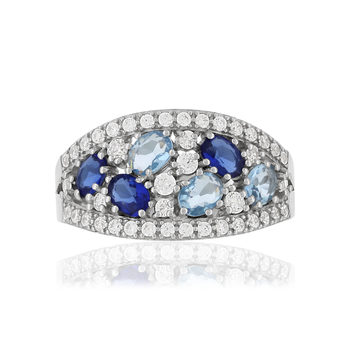 Bague argent 925 zirconias bleus et blancs
