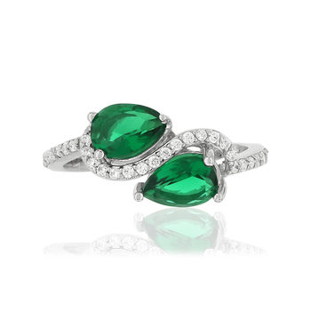 Bague argent 925 zirconias verts taille poire et blancs