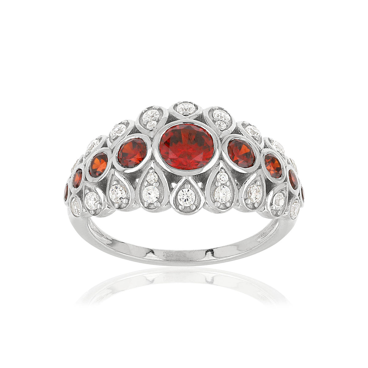 Bague argent 925 zirconias rouges et blancs
