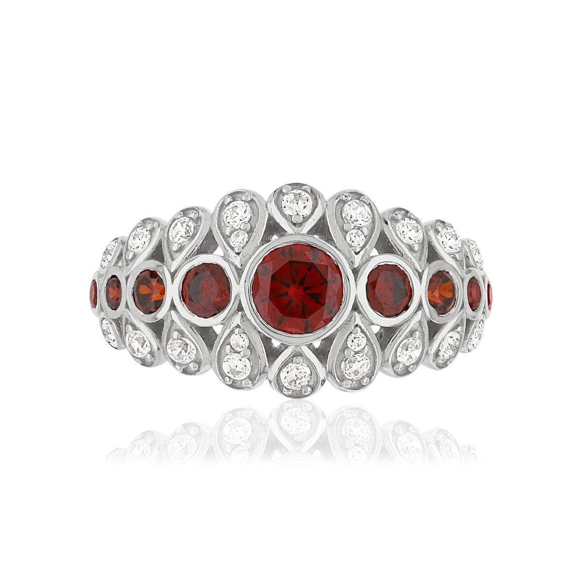 Bague argent 925 zirconias rouges et blancs - vue 3