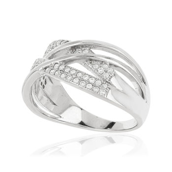 Bague argent 925 anneaux entrelacés zirconias