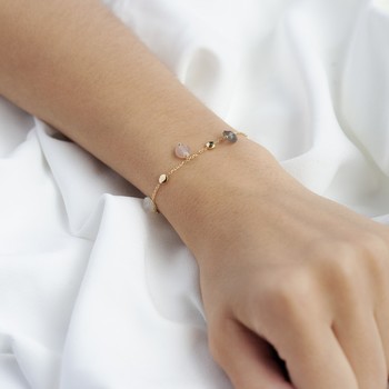 Bracelet or 375 jaune pampilles pierres de lune multicolores 18 cm