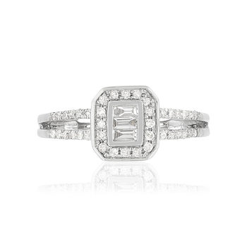 Bague or 750 blanc carrée diamants