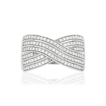 Bague or 750 blanc croisée diamants