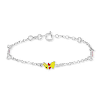 Bracelet argent 925 lapins laque multicolore 16,5 cm