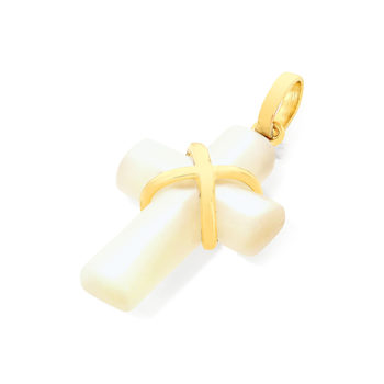 Pendentif croix or 375 jaune et nacre blanche