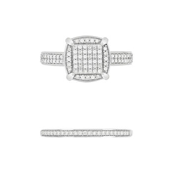 Duo alliance demi-tour solitaire or 750 blanc diamants