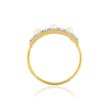 Bague or 375 2 tons perles de culture de Chine et zirconias