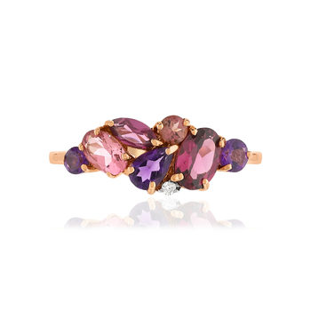 Bague or 375 rose pierres fines et diamant