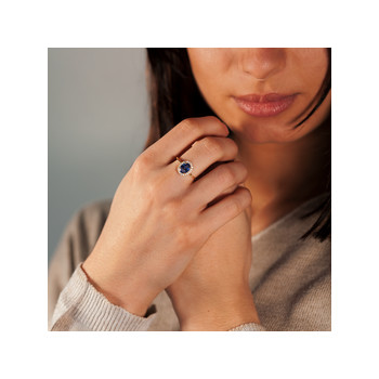 Bague plaqué or ovale pierre imitation bleue et zirconias