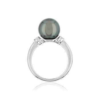 Bague or 750 blanc perle de culture de Tahiti et diamants