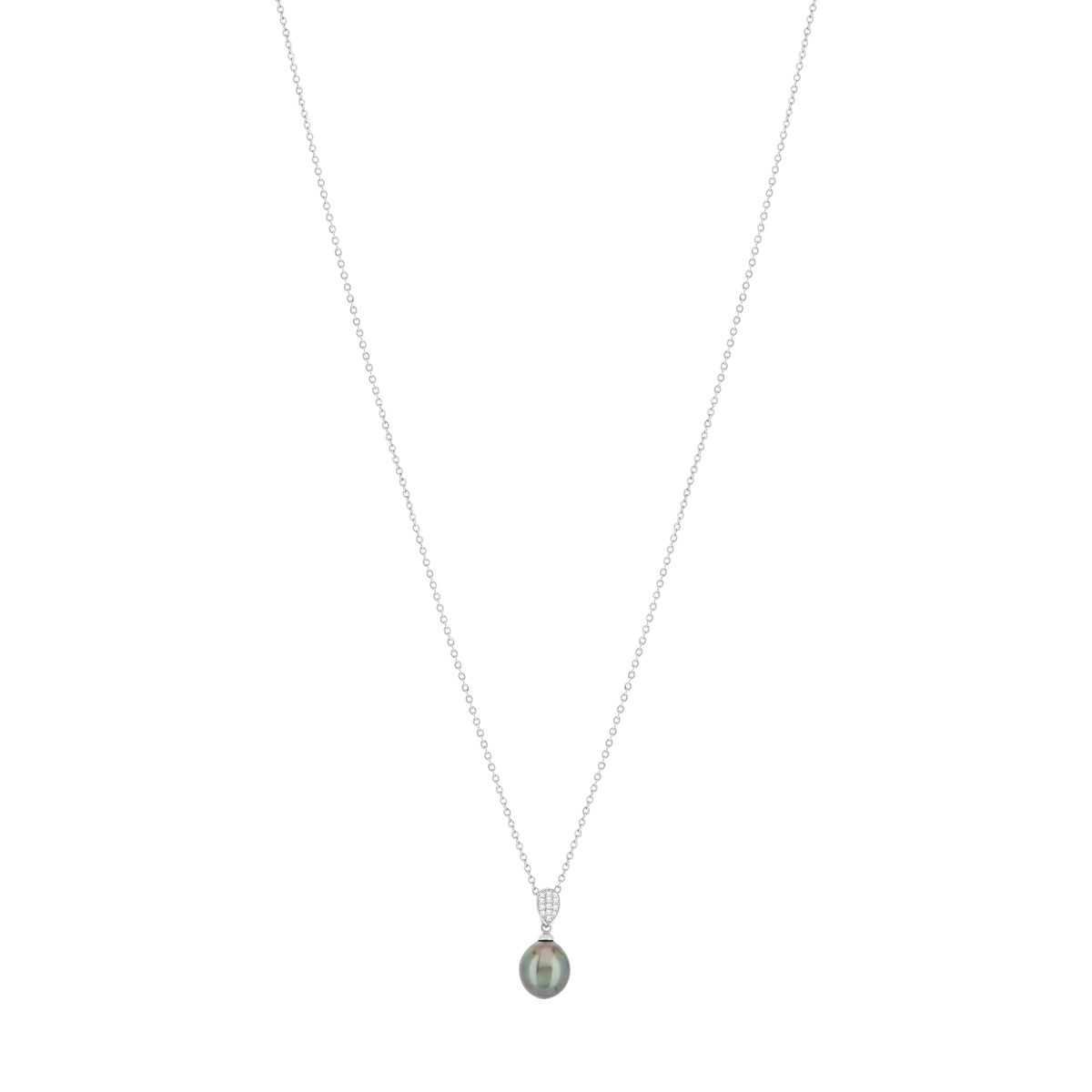 Collier argent 925 perle de culture de Tahiti zirconias 45cm - vue 2