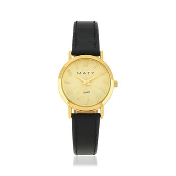 Montre MATY boîtier dorée cuir noir