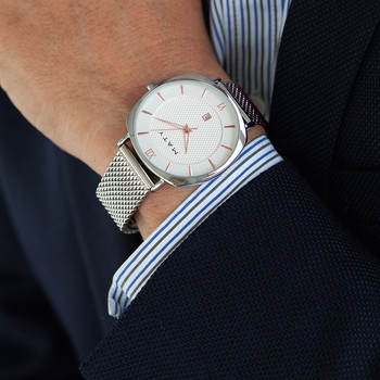 Montre homme chromée bracelet maille milanaise acier