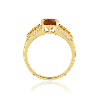 Bague or 375 2 tons citrines et diamants