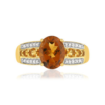 Bague or 375 2 tons citrines et diamants