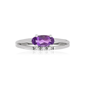 Bague or blanc 375 amethyste ovale et diamants