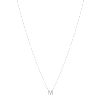 Collier or 375 blanc initiale diamants 42 cm