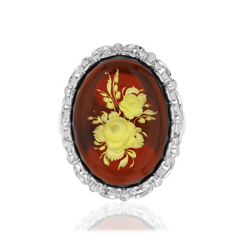 Bague argent 925 fleurs ambre