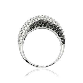 Bague argent 925 entrelacée zirconias noirs et blancs