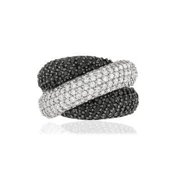 Bague argent 925 entrelacée zirconias noirs et blancs