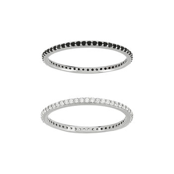 Duo bague alliance tour complet argent 925 zirconias noirs et blancs