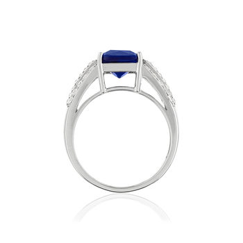 Bague argent 925 pierre bleue rectangulaire et zirconias