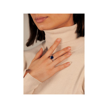 Bague argent 925 pierre bleue rectangulaire et zirconias