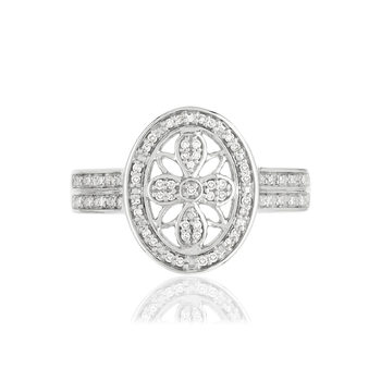 Bague or 375 blanc ovale ajourée diamants