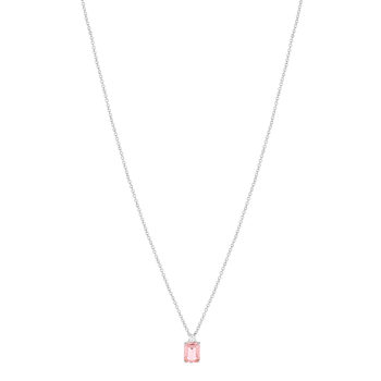 Collier argent 925 pierre rose rectangulaire et zirconias 45 cm